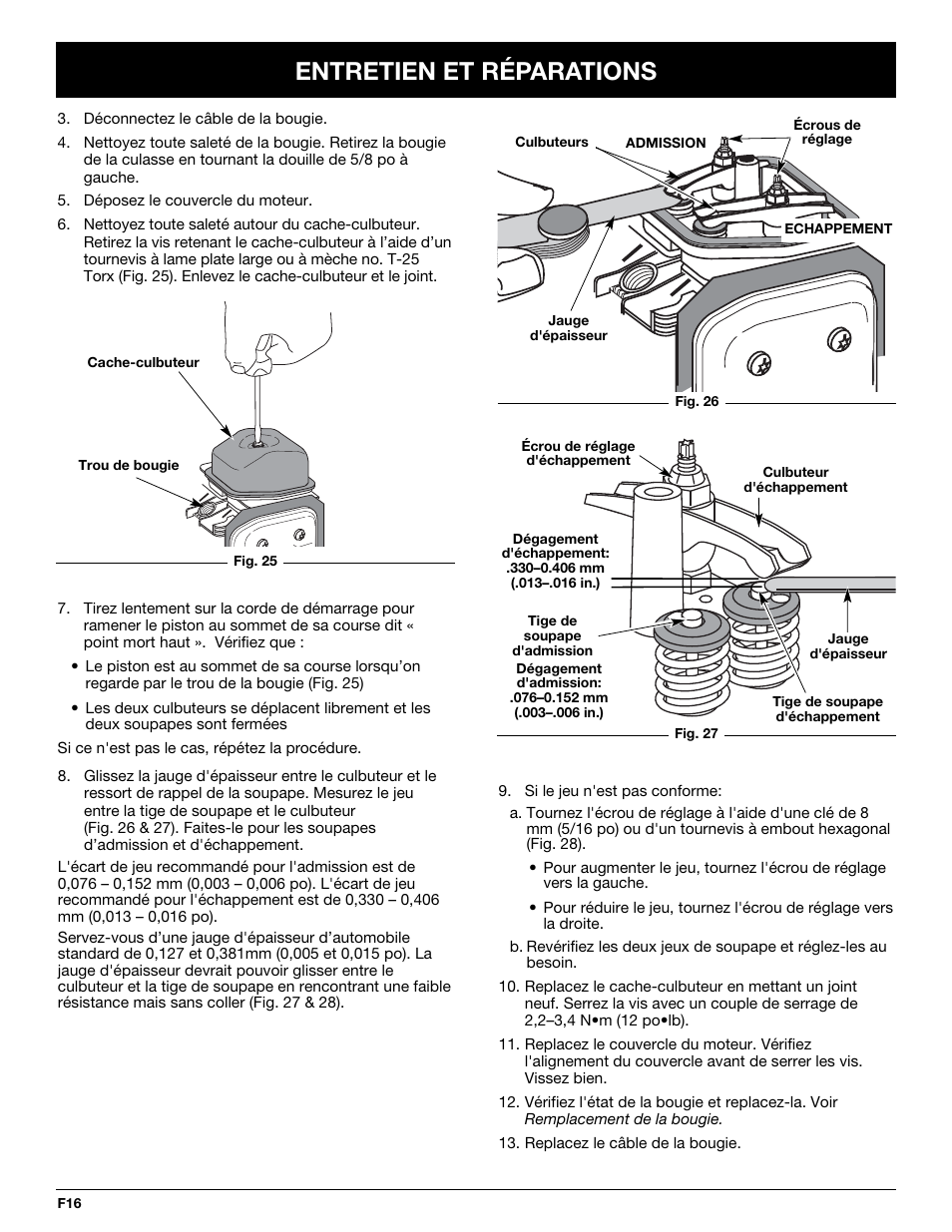 Entretien et réparations | Troy-Bilt TB144 User Manual | Page 38 / 72