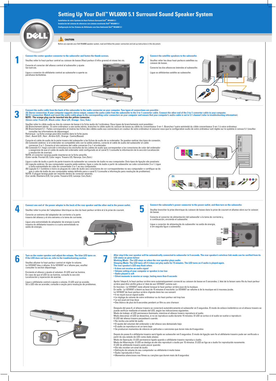 Dell WL6000 100W 5.1 Surround Speaker System with 5.8 GHz Wireless Rear Channels and Subwoofer User Manual | 2 pages