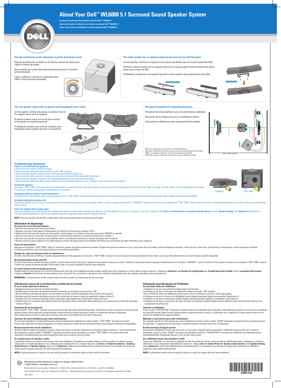 About your dell | Dell WL6000 100W 5.1 Surround Speaker System with 5.8 GHz Wireless Rear Channels and Subwoofer User Manual | Page 2 / 2