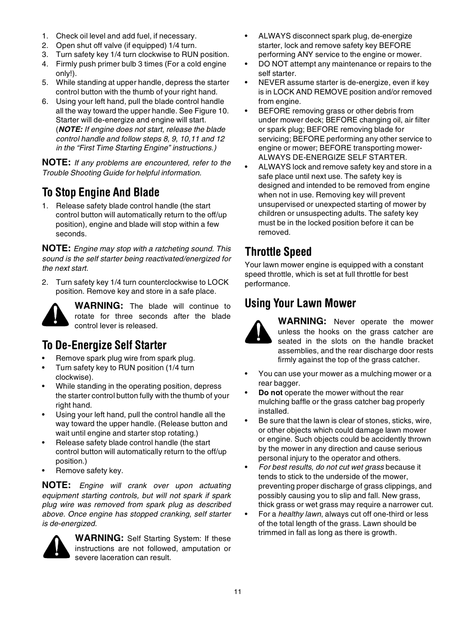 Throttle speed, Using your lawn mower | MTD 21” Self Starter 589 User Manual | Page 11 / 18