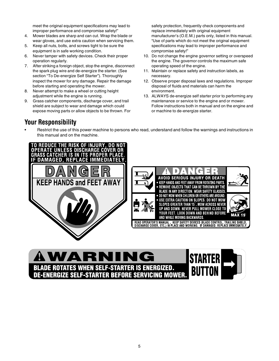 Your responsibility | MTD 21” Self Starter 589 User Manual | Page 5 / 18