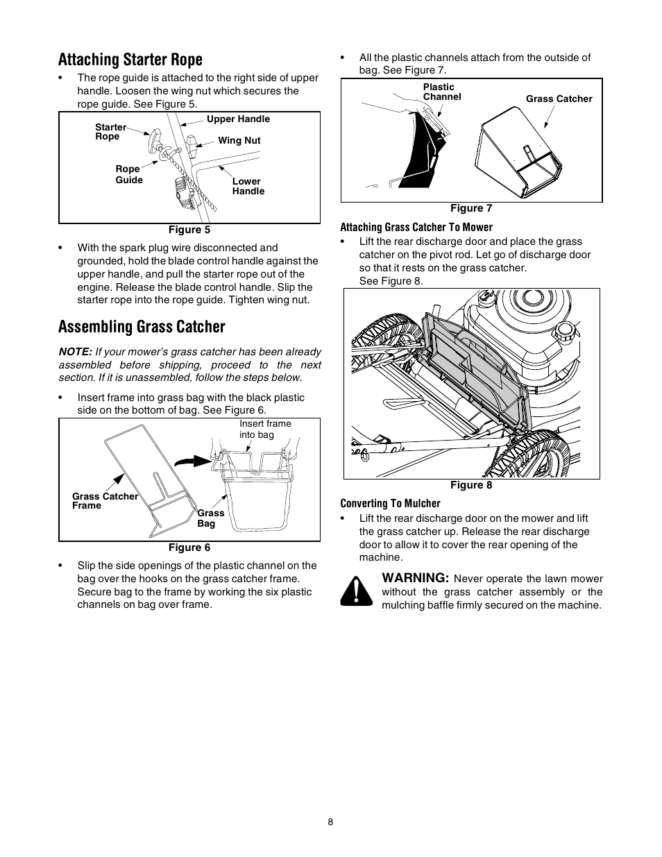 Attaching starter rope, Assembling grass catcher | MTD 21” Self Starter 589 User Manual | Page 8 / 18
