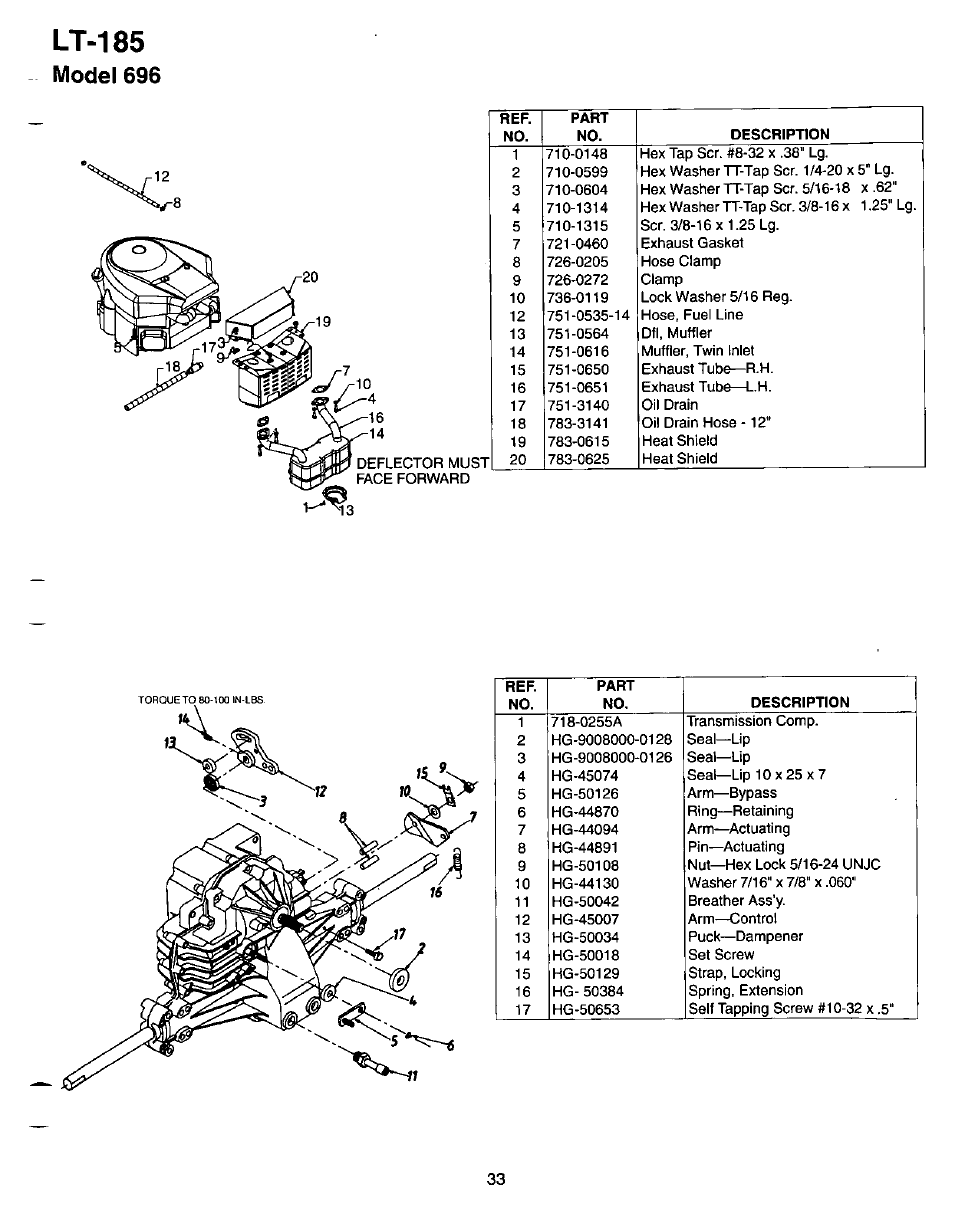 Lt-185, Model 696 | Bolens LT-185 User Manual | Page 33 / 36