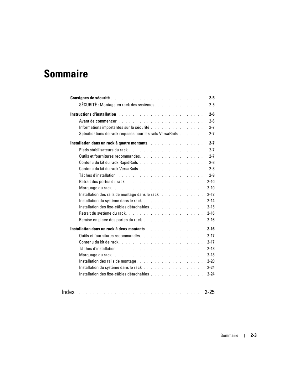 Sommaire, Index | Dell PowerEdge SC1425 User Manual | Page 29 / 134