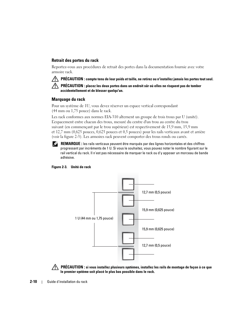 Retrait des portes du rack, Marquage du rack, Figure 2-3 | Unité de rack | Dell PowerEdge SC1425 User Manual | Page 36 / 134