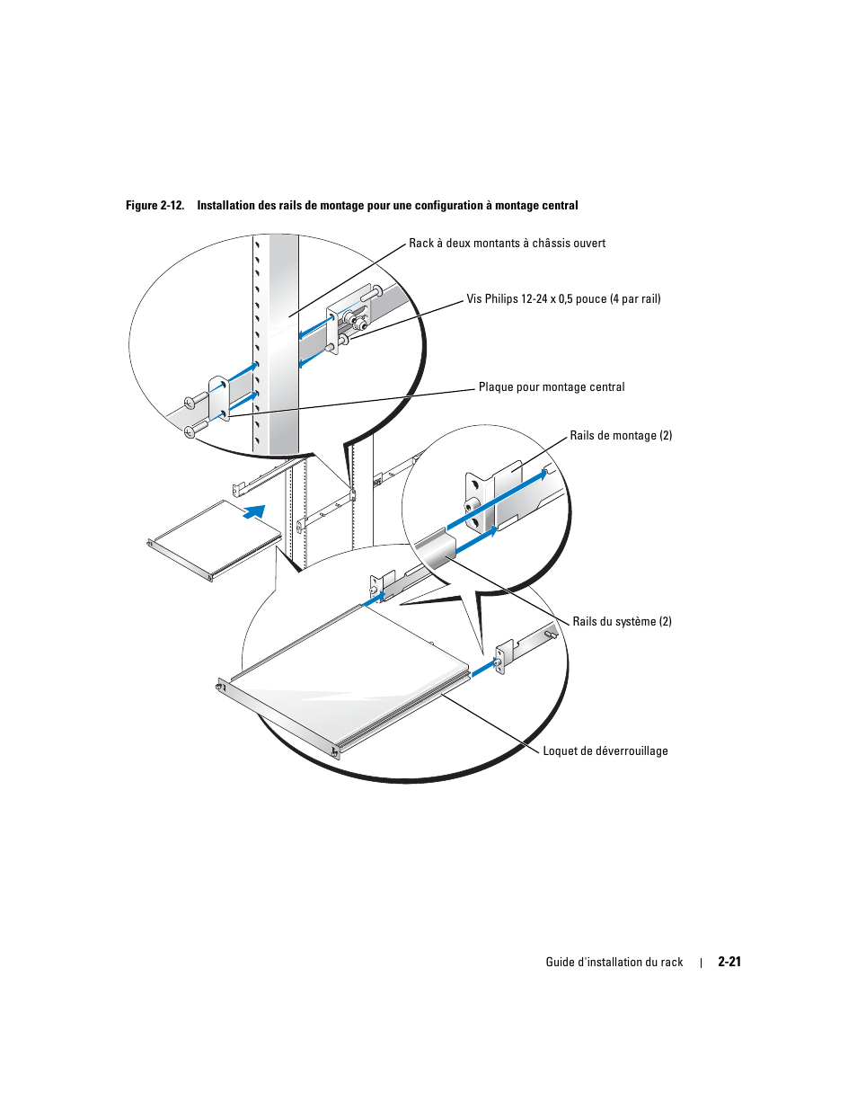 Figure 2-12, Du rail (voir la figure 2-12), Pouce (voir la figure 2-12) | Dell PowerEdge SC1425 User Manual | Page 47 / 134