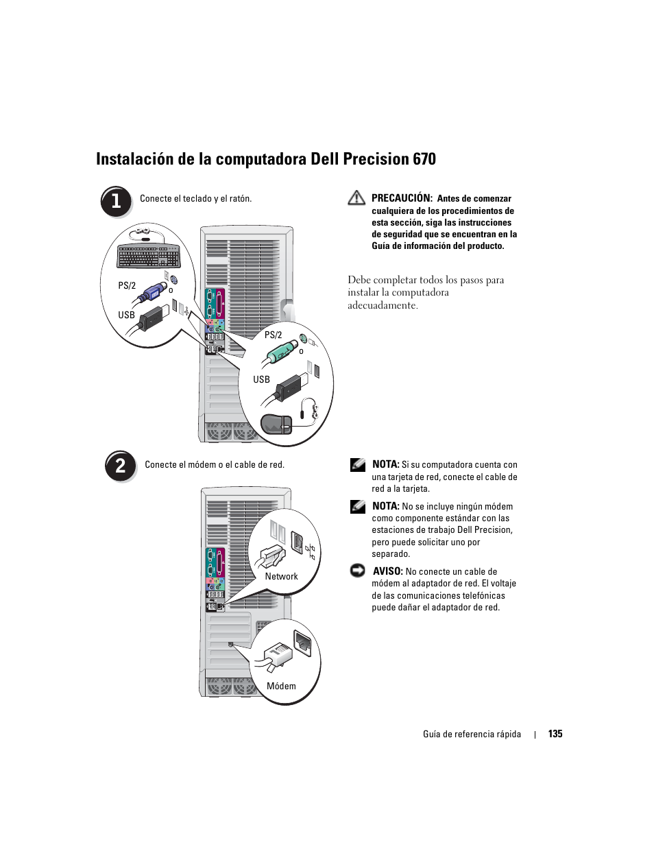 Instalación de la computadora dell precision 670 | Dell Precision 470 User Manual | Page 135 / 168