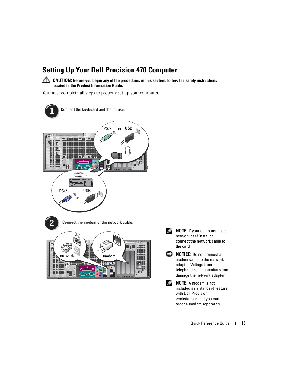 Setting up your dell precision 470 computer | Dell Precision 470 User Manual | Page 15 / 168