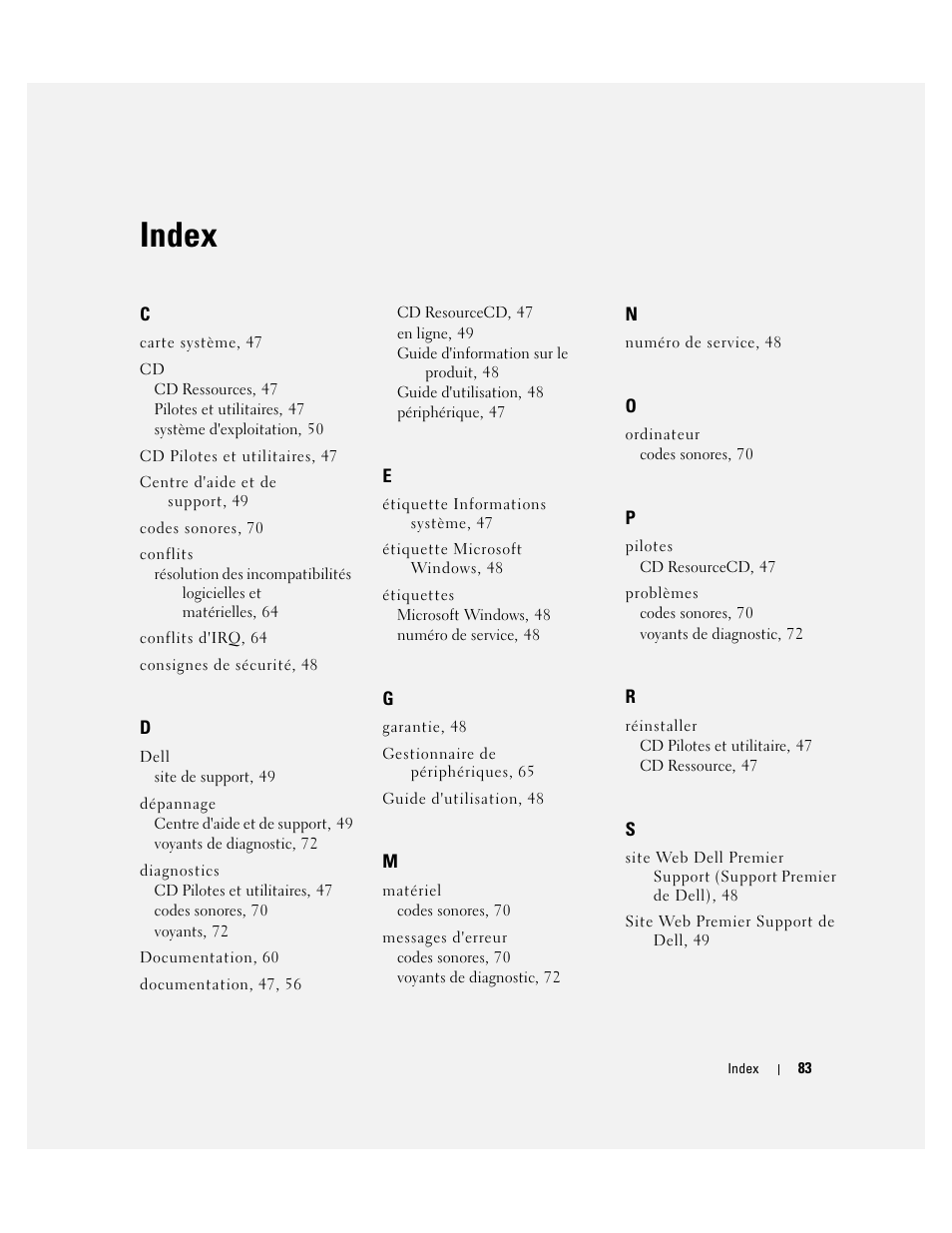 Index | Dell Precision 470 User Manual | Page 83 / 168