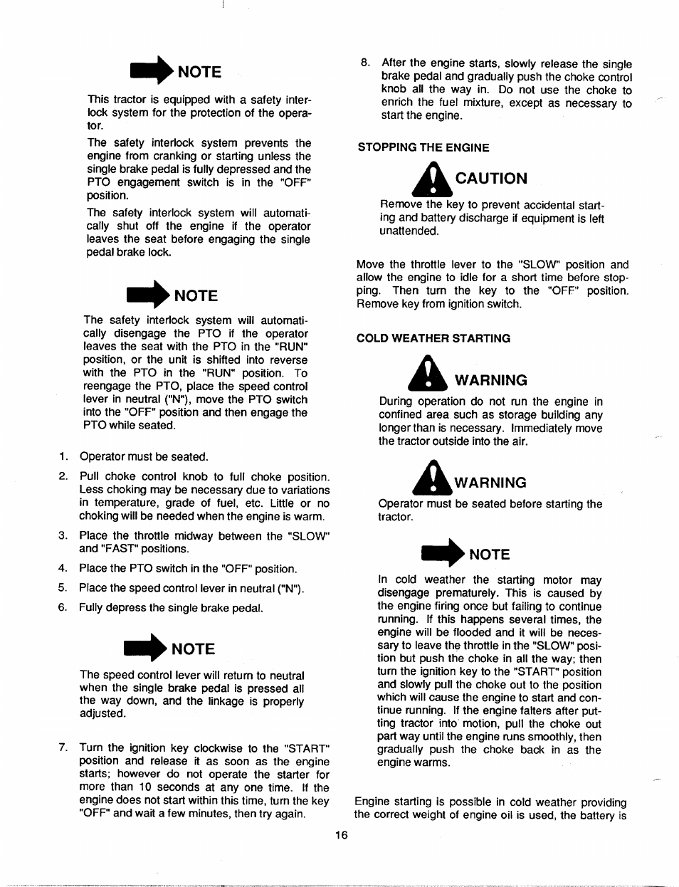 Note | Bolens 2182 User Manual | Page 16 / 44