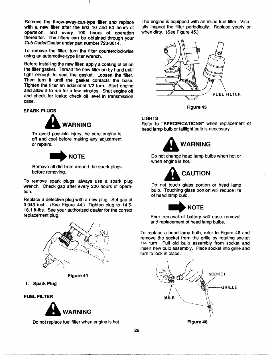 Warning, Note, Caution | Bolens 2182 User Manual | Page 28 / 44