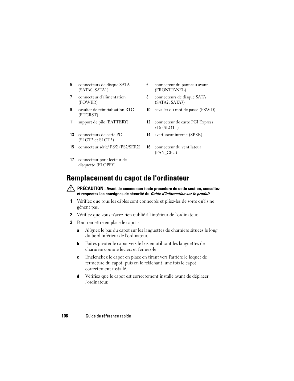 Remplacement du capot de l'ordinateur | Dell OptiPlex 330 (Late 2007) User Manual | Page 106 / 412