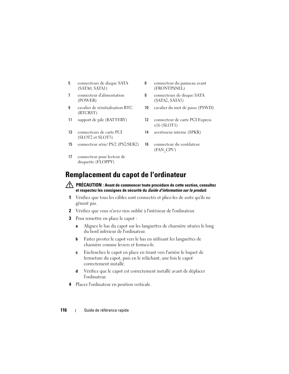 Remplacement du capot de l'ordinateur | Dell OptiPlex 330 (Late 2007) User Manual | Page 116 / 412