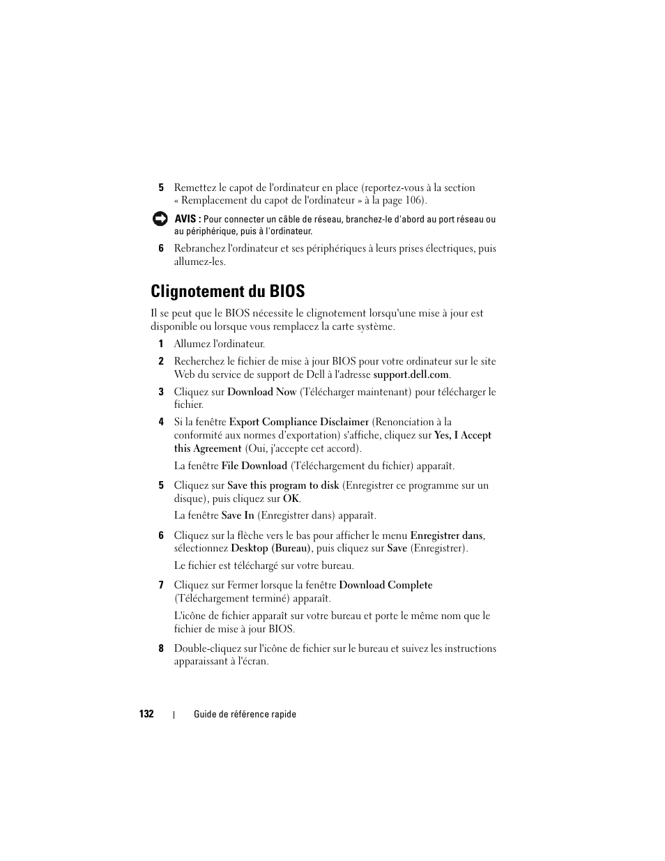 Clignotement du bios | Dell OptiPlex 330 (Late 2007) User Manual | Page 132 / 412