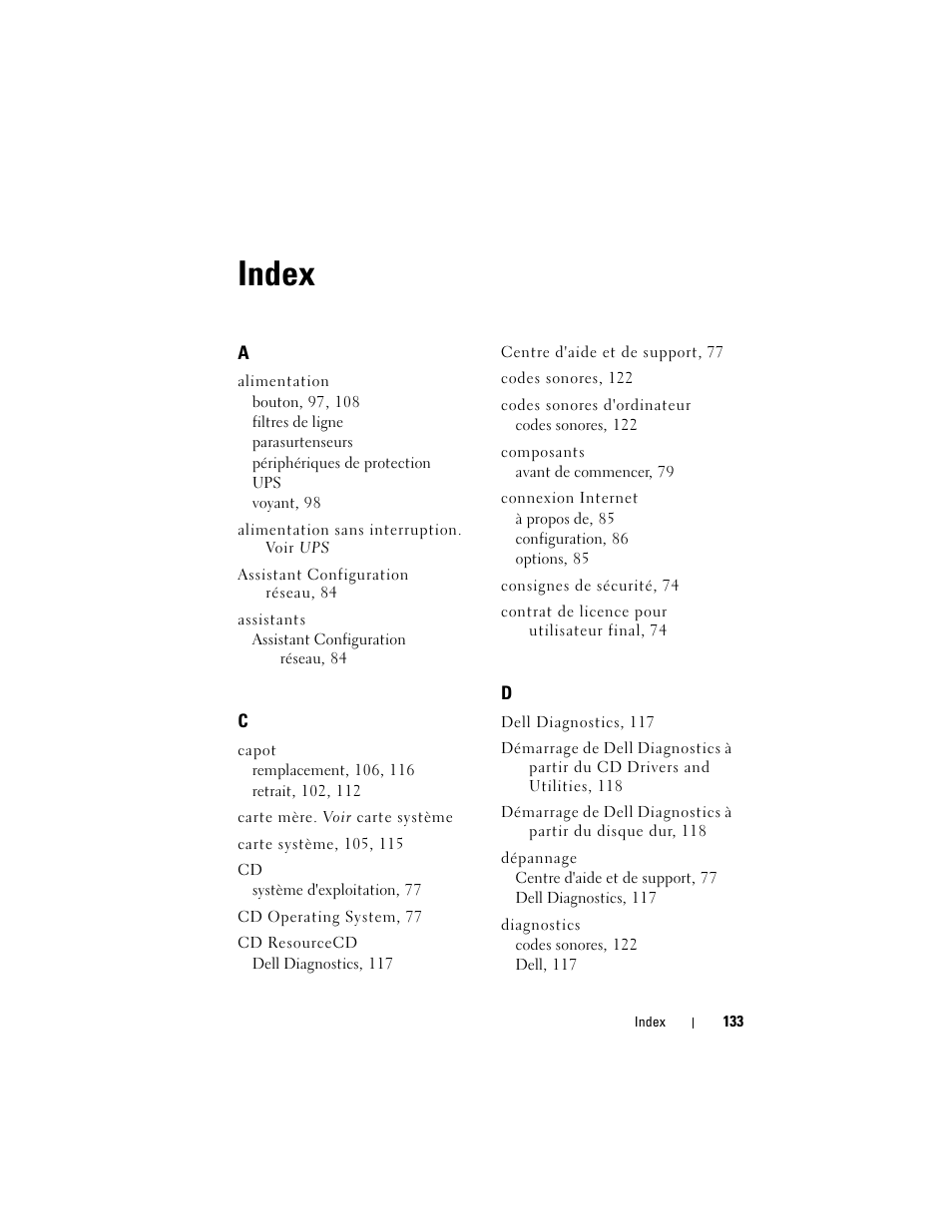 Index | Dell OptiPlex 330 (Late 2007) User Manual | Page 133 / 412