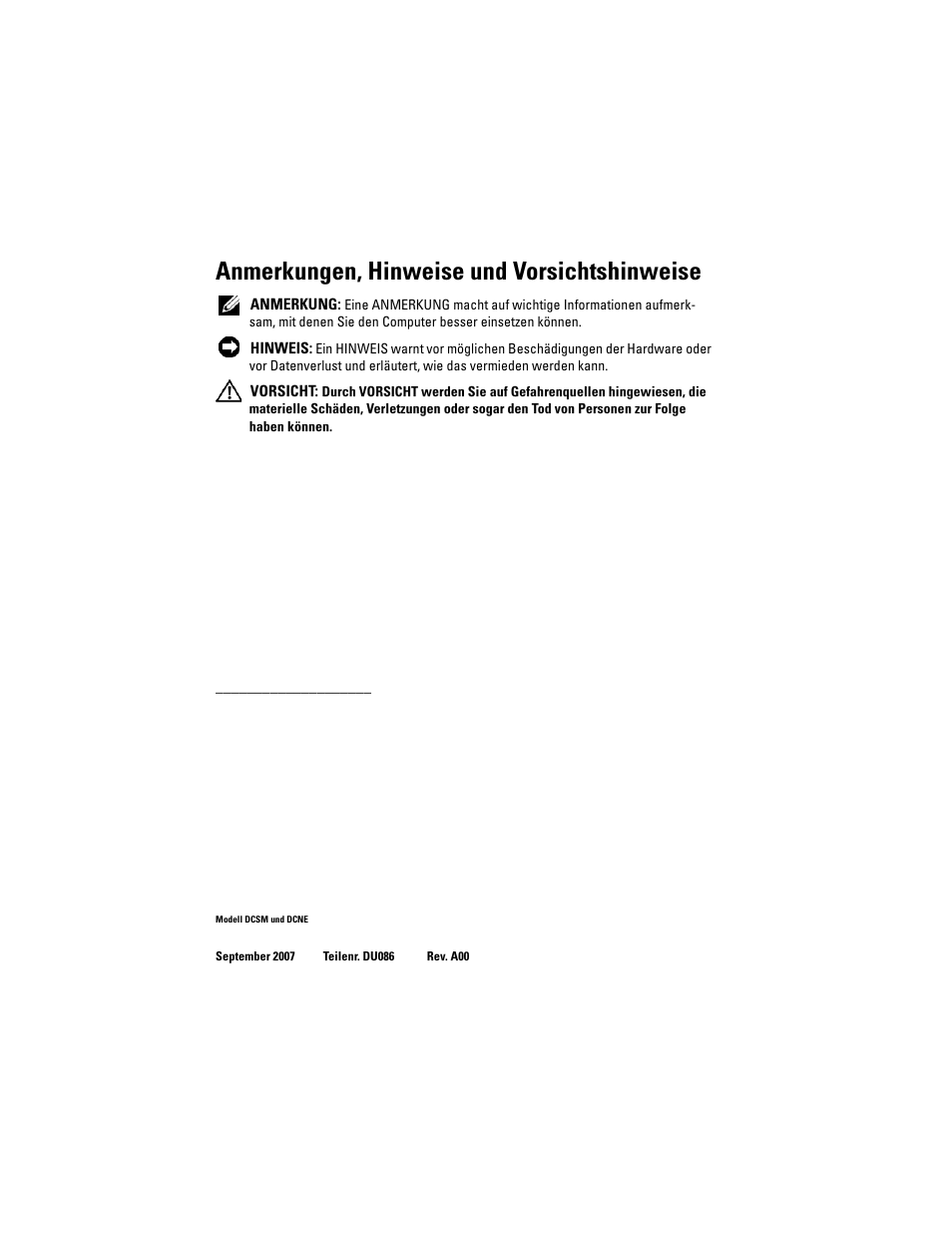 Anmerkungen, hinweise und vorsichtshinweise | Dell OptiPlex 330 (Late 2007) User Manual | Page 138 / 412