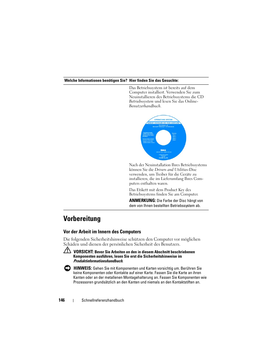 Vorbereitung, Vor der arbeit im innern des computers | Dell OptiPlex 330 (Late 2007) User Manual | Page 146 / 412