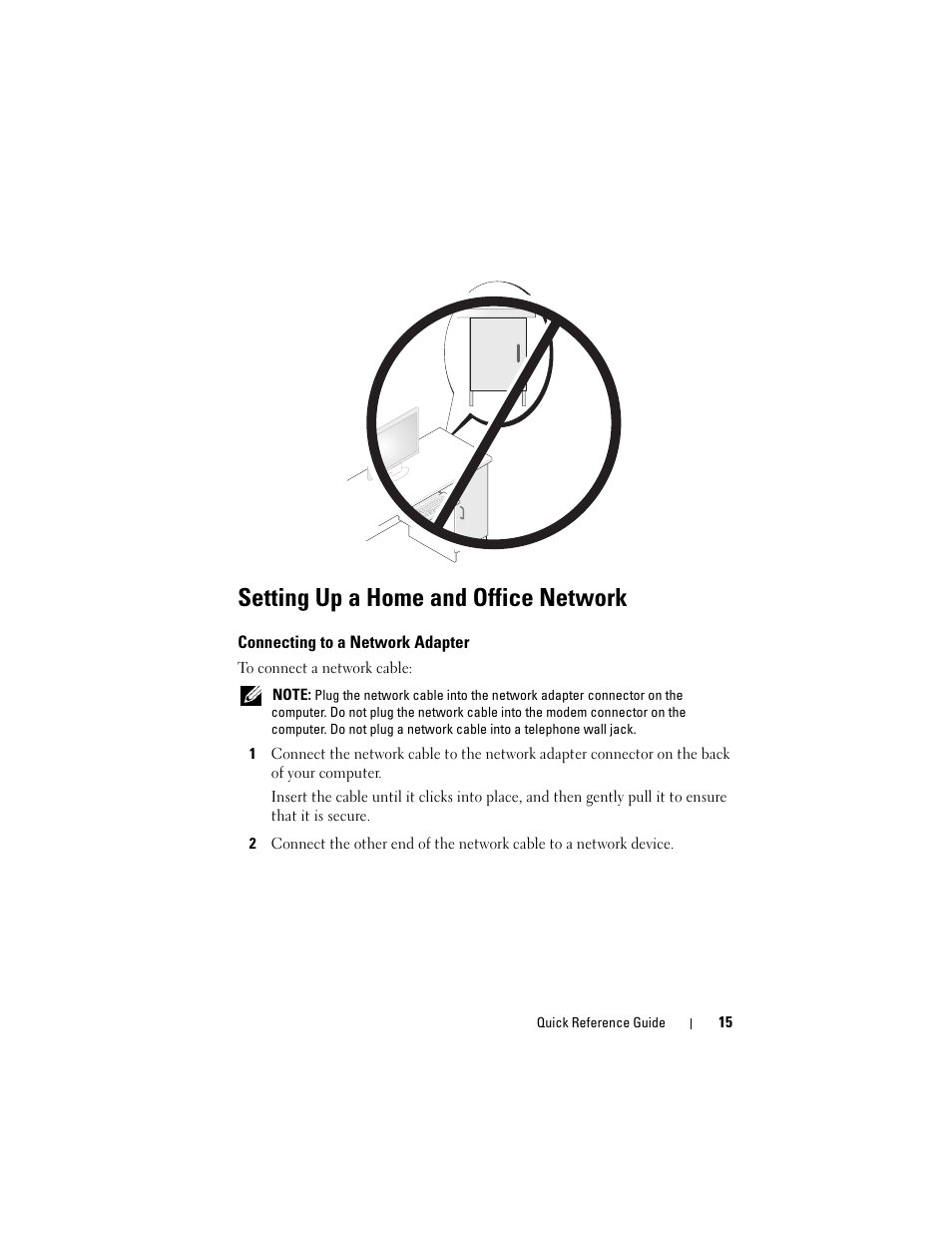 Setting up a home and office network, Connecting to a network adapter | Dell OptiPlex 330 (Late 2007) User Manual | Page 15 / 412