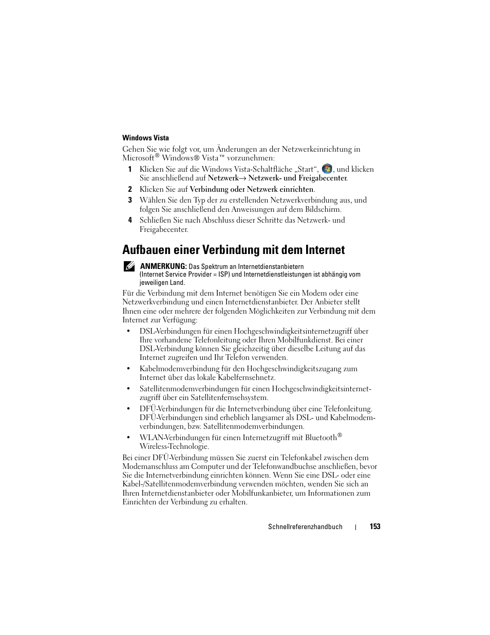 Aufbauen einer verbindung mit dem internet | Dell OptiPlex 330 (Late 2007) User Manual | Page 153 / 412