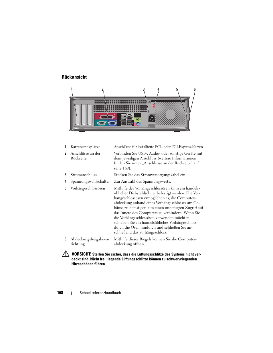 Rückansicht | Dell OptiPlex 330 (Late 2007) User Manual | Page 168 / 412