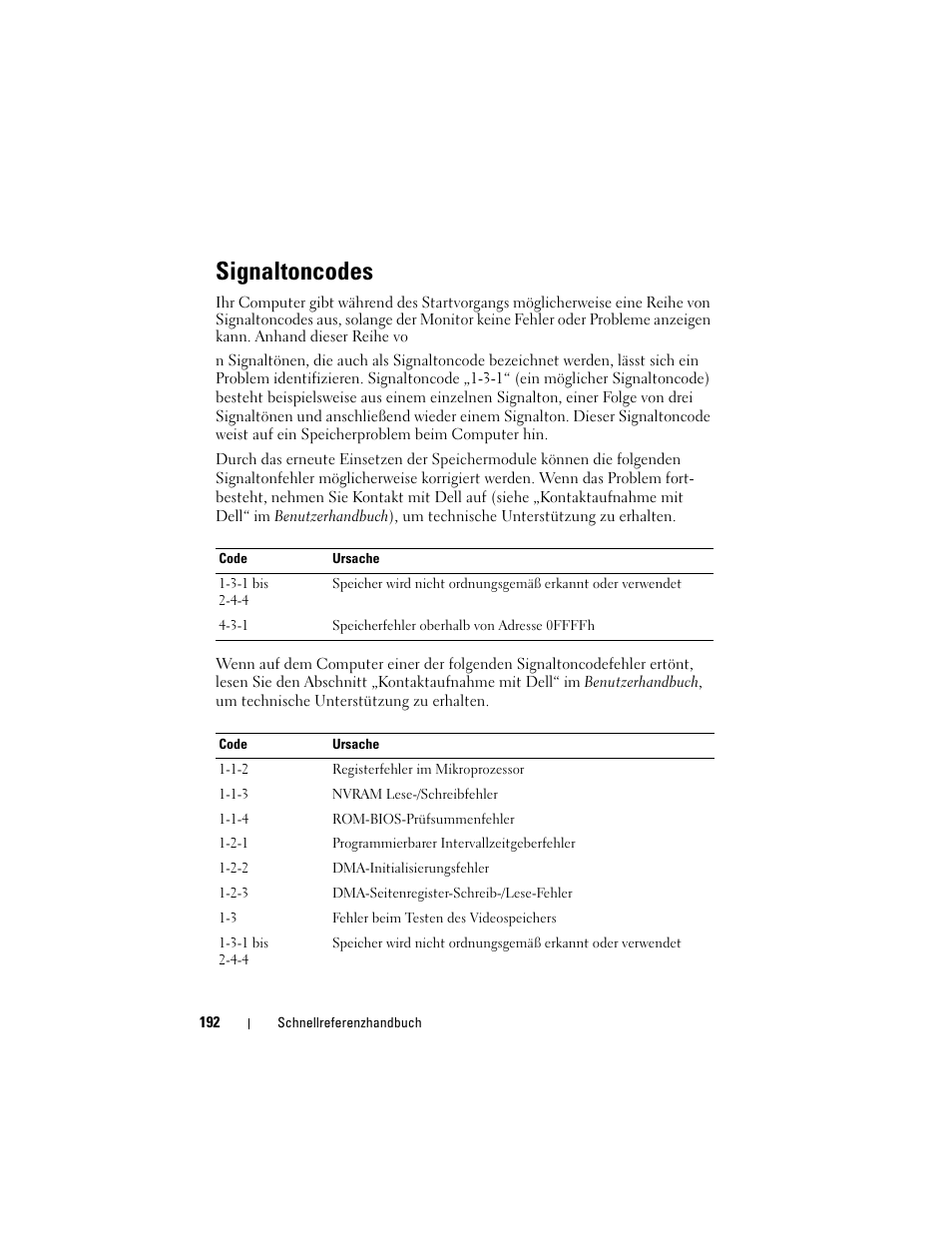 Signaltoncodes | Dell OptiPlex 330 (Late 2007) User Manual | Page 192 / 412