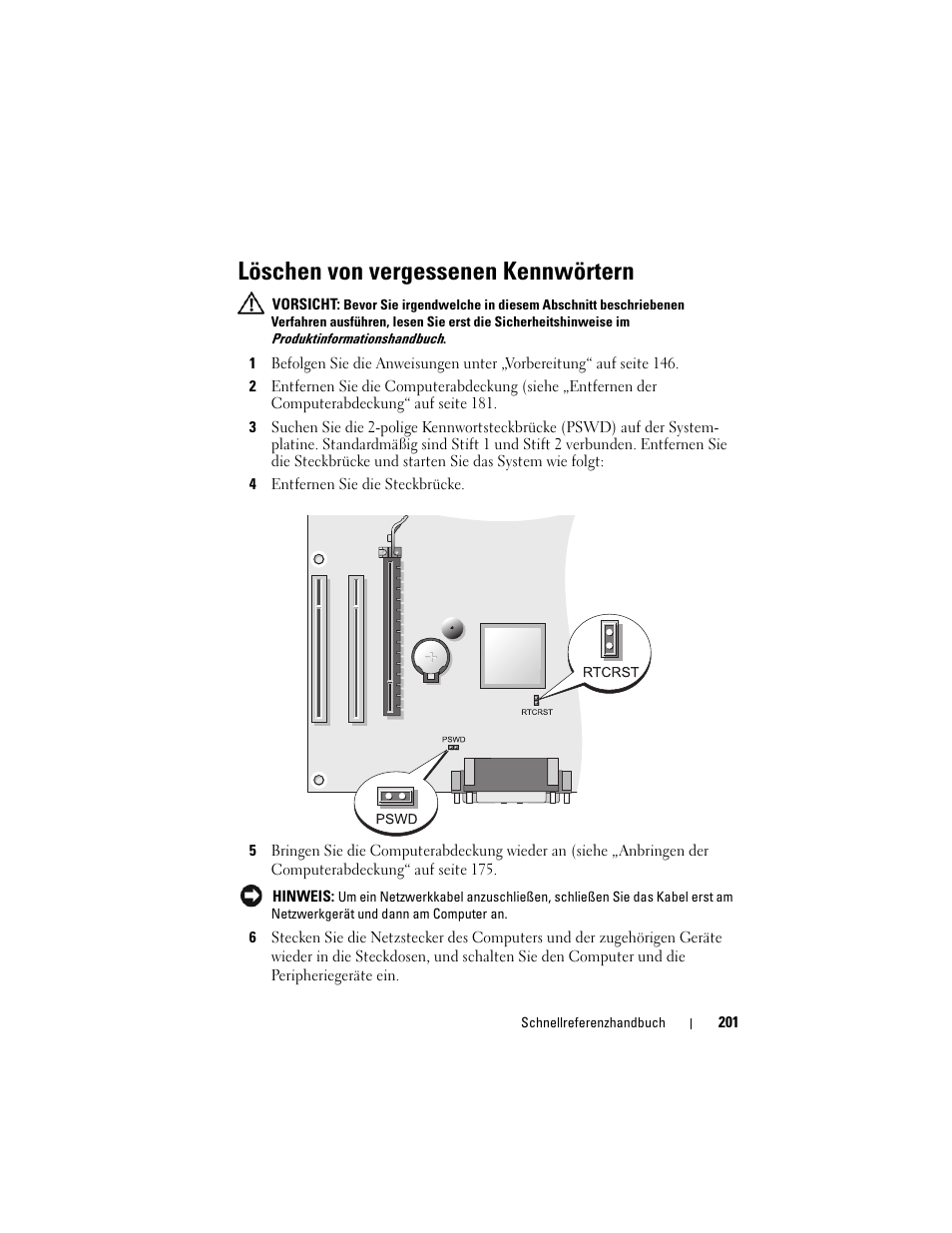 Löschen von vergessenen kennwörtern | Dell OptiPlex 330 (Late 2007) User Manual | Page 201 / 412