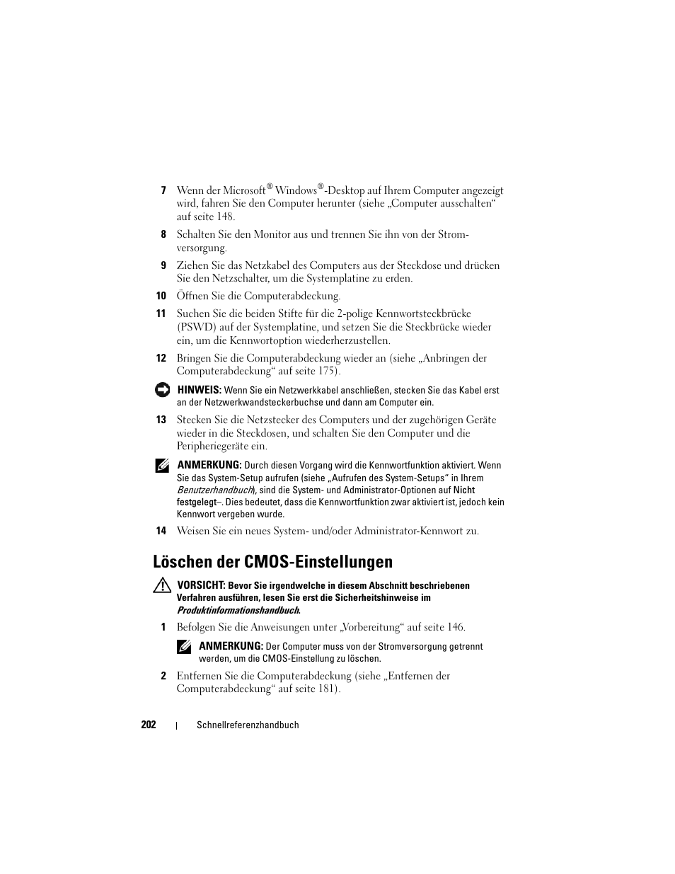 Löschen der cmos-einstellungen | Dell OptiPlex 330 (Late 2007) User Manual | Page 202 / 412