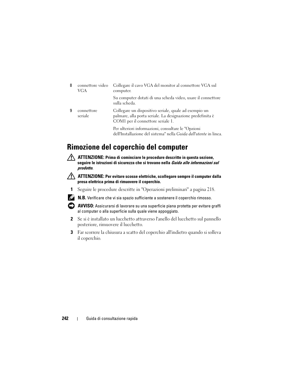 Rimozione del coperchio del computer | Dell OptiPlex 330 (Late 2007) User Manual | Page 242 / 412