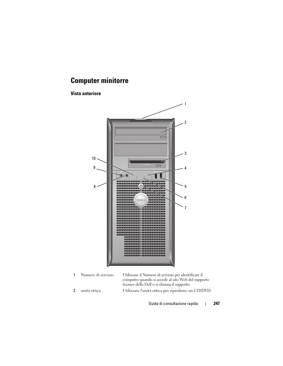 Computer minitorre, Vista anteriore | Dell OptiPlex 330 (Late 2007) User Manual | Page 247 / 412