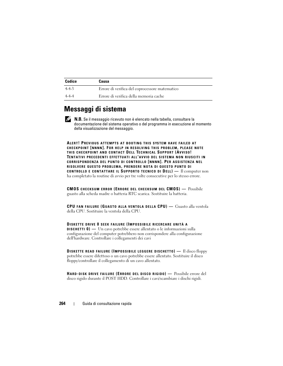 Messaggi di sistema | Dell OptiPlex 330 (Late 2007) User Manual | Page 264 / 412