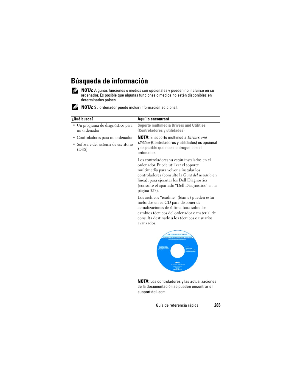 Búsqueda de información | Dell OptiPlex 330 (Late 2007) User Manual | Page 283 / 412