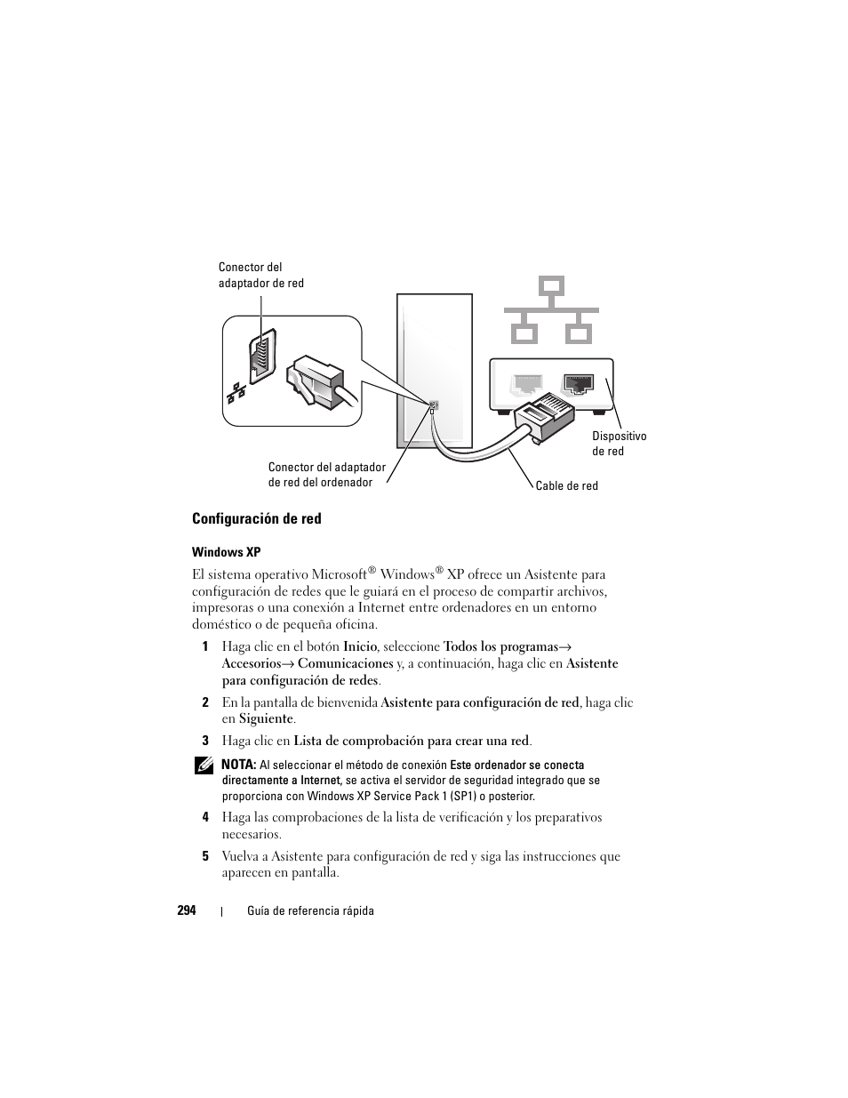Configuración de red | Dell OptiPlex 330 (Late 2007) User Manual | Page 294 / 412
