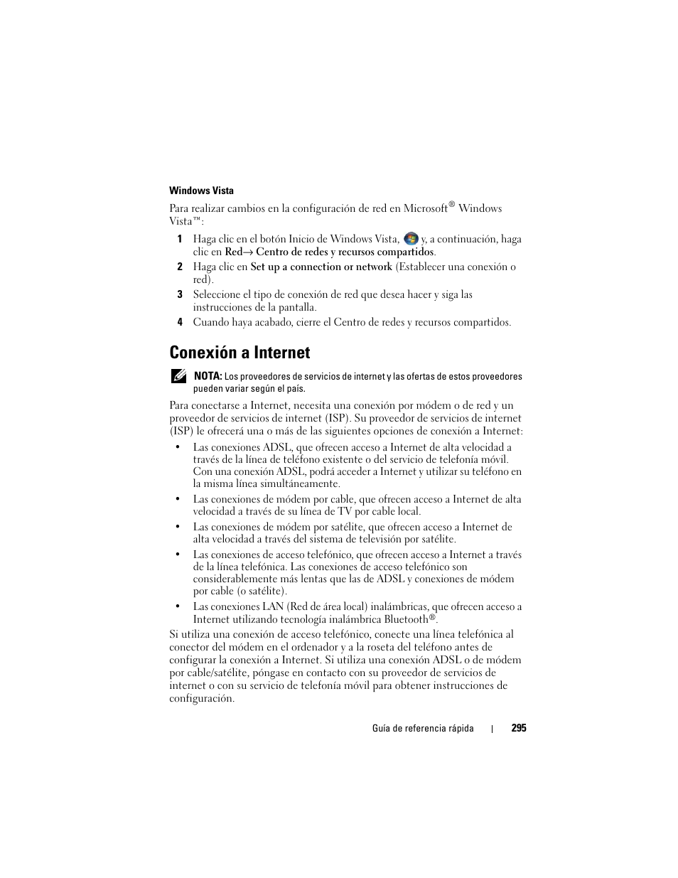 Conexión a internet | Dell OptiPlex 330 (Late 2007) User Manual | Page 295 / 412