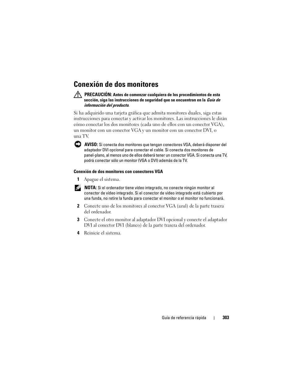 Conexión de dos monitores | Dell OptiPlex 330 (Late 2007) User Manual | Page 303 / 412