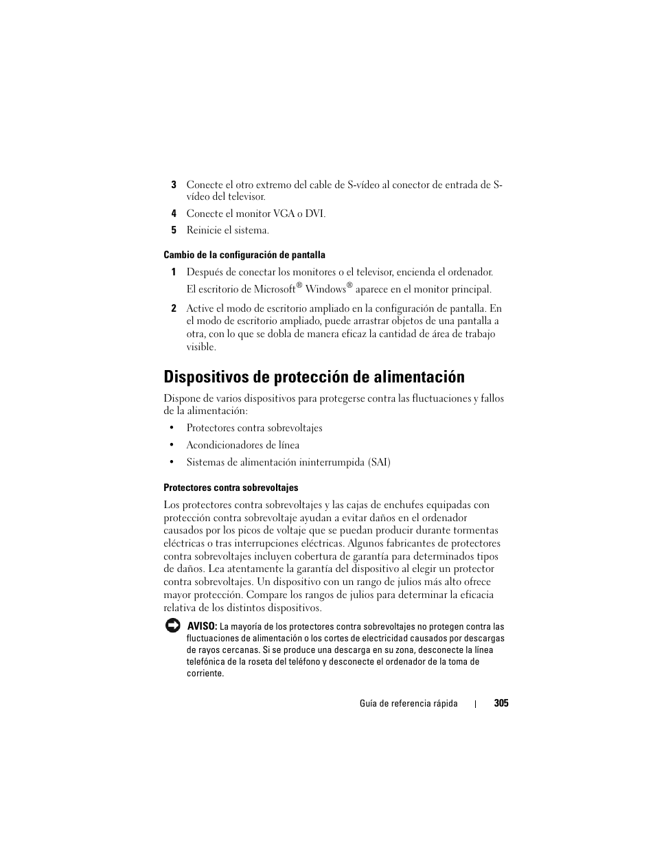 Dispositivos de protección de alimentación | Dell OptiPlex 330 (Late 2007) User Manual | Page 305 / 412