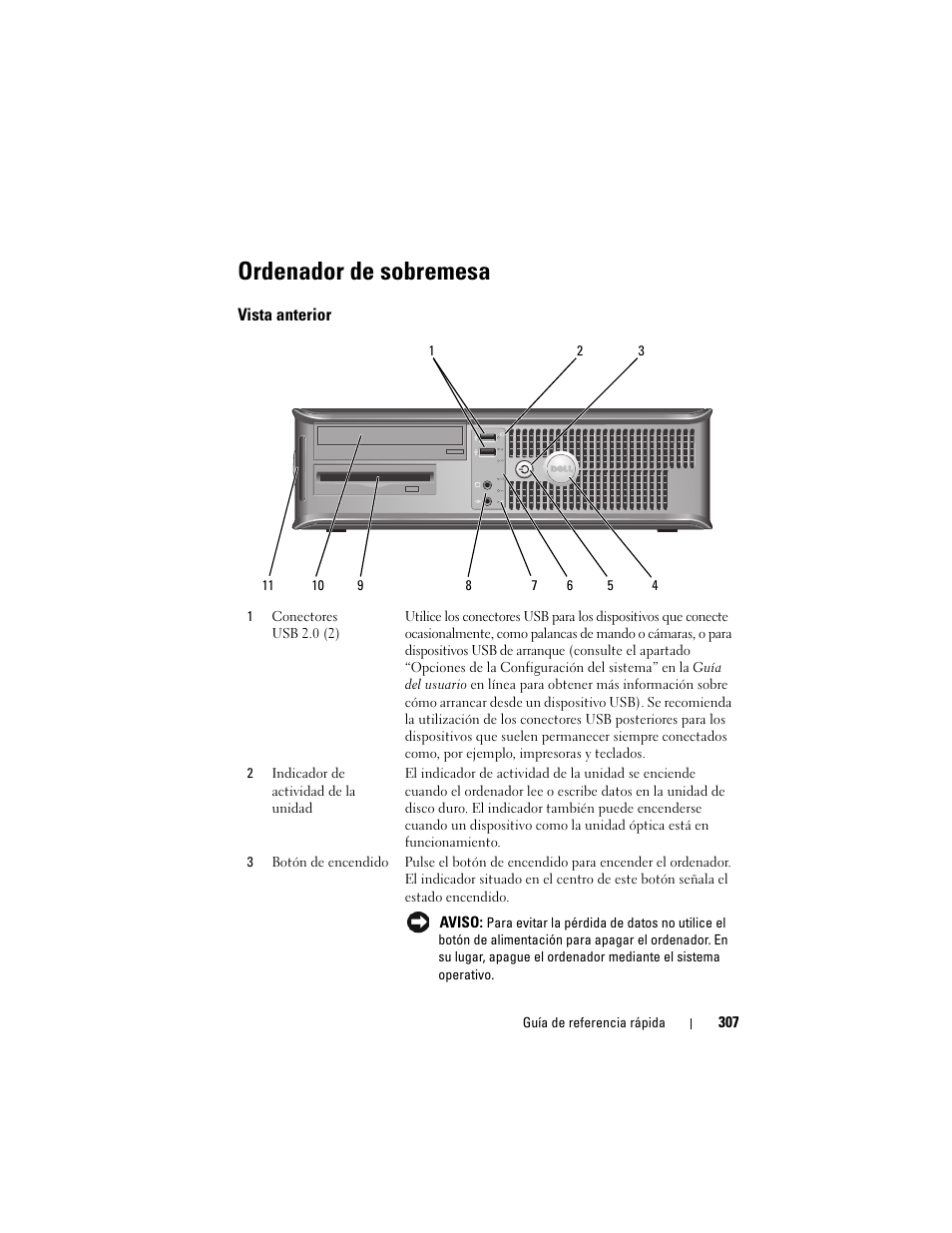 Ordenador de sobremesa, Vista anterior | Dell OptiPlex 330 (Late 2007) User Manual | Page 307 / 412