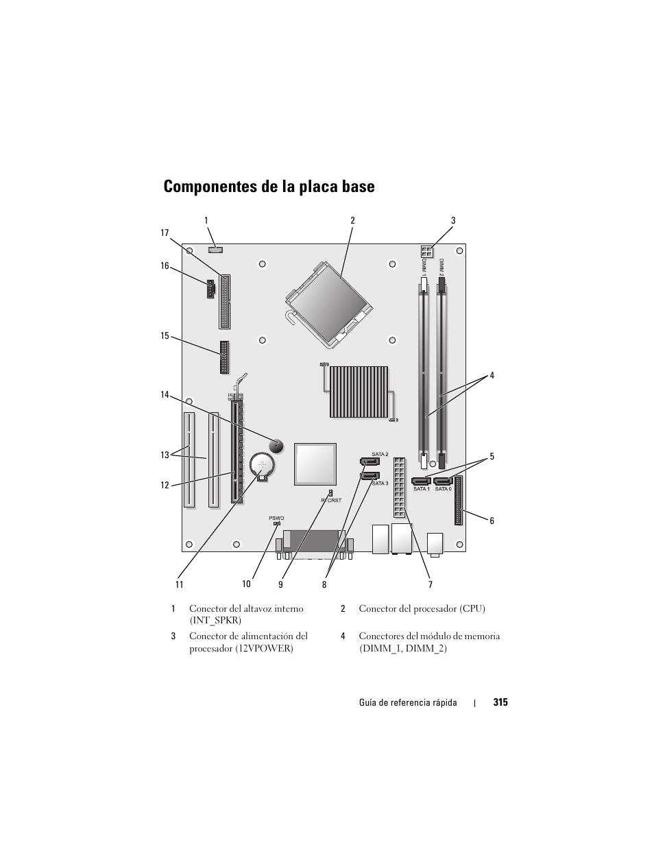 Componentes de la placa base | Dell OptiPlex 330 (Late 2007) User Manual | Page 315 / 412