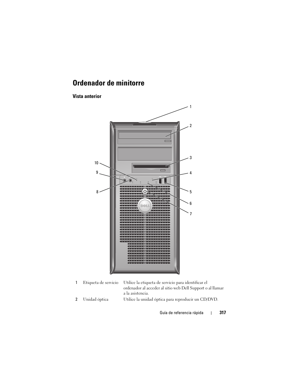Ordenador de minitorre, Vista anterior | Dell OptiPlex 330 (Late 2007) User Manual | Page 317 / 412