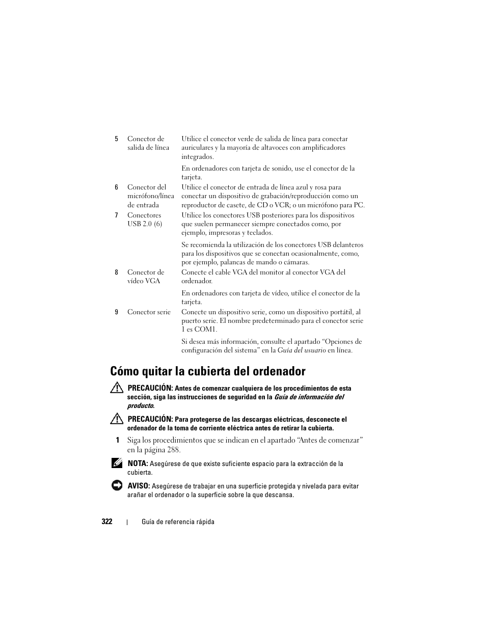 Cómo quitar la cubierta del ordenador | Dell OptiPlex 330 (Late 2007) User Manual | Page 322 / 412