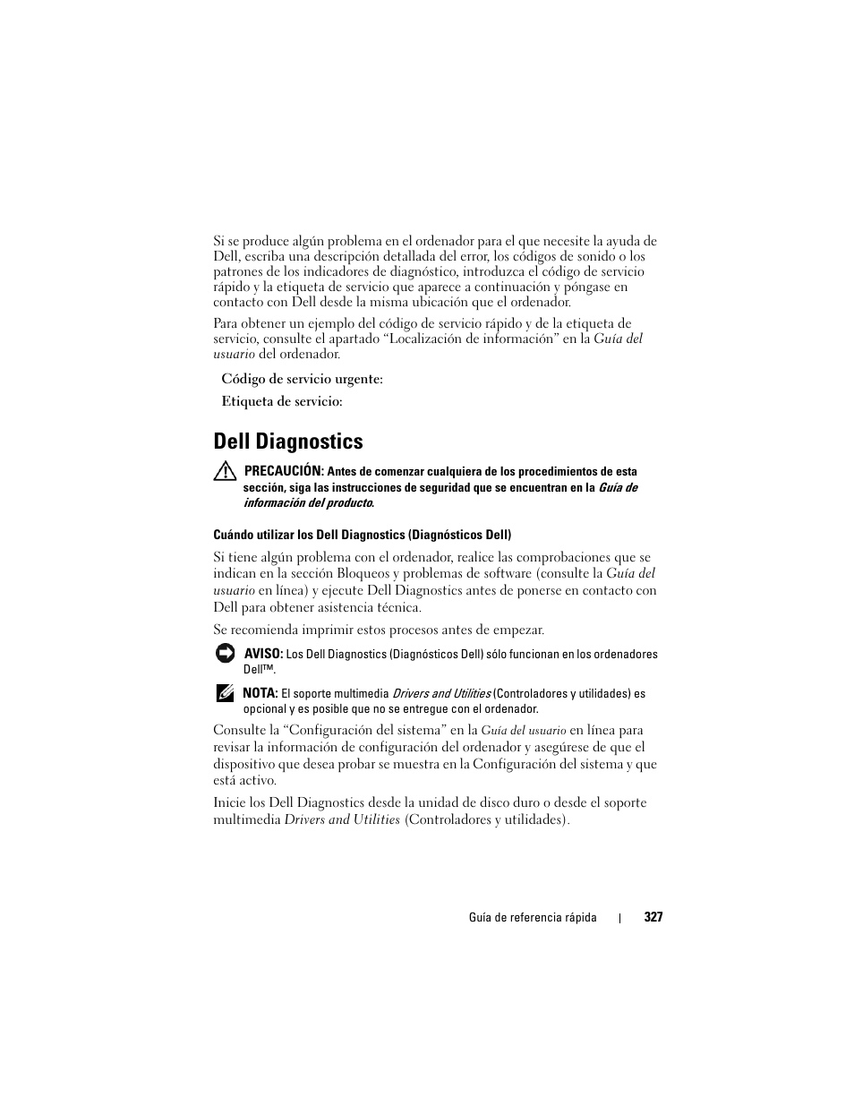 Dell diagnostics | Dell OptiPlex 330 (Late 2007) User Manual | Page 327 / 412