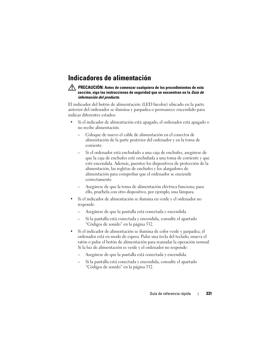 Indicadores de alimentación | Dell OptiPlex 330 (Late 2007) User Manual | Page 331 / 412