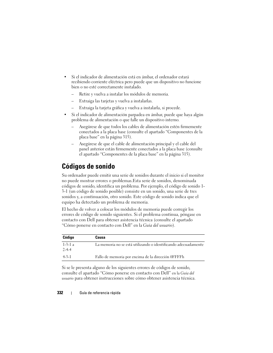 Códigos de sonido | Dell OptiPlex 330 (Late 2007) User Manual | Page 332 / 412