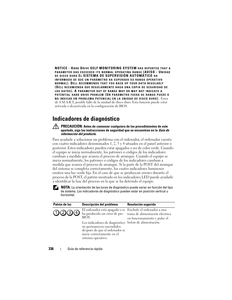 Indicadores de diagnóstico | Dell OptiPlex 330 (Late 2007) User Manual | Page 336 / 412