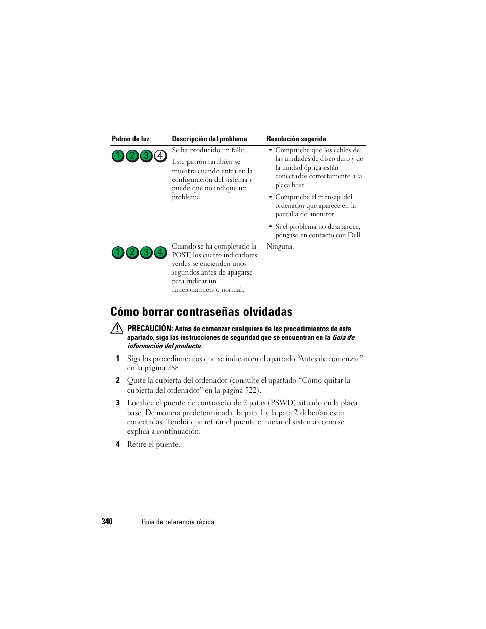 Cómo borrar contraseñas olvidadas | Dell OptiPlex 330 (Late 2007) User Manual | Page 340 / 412