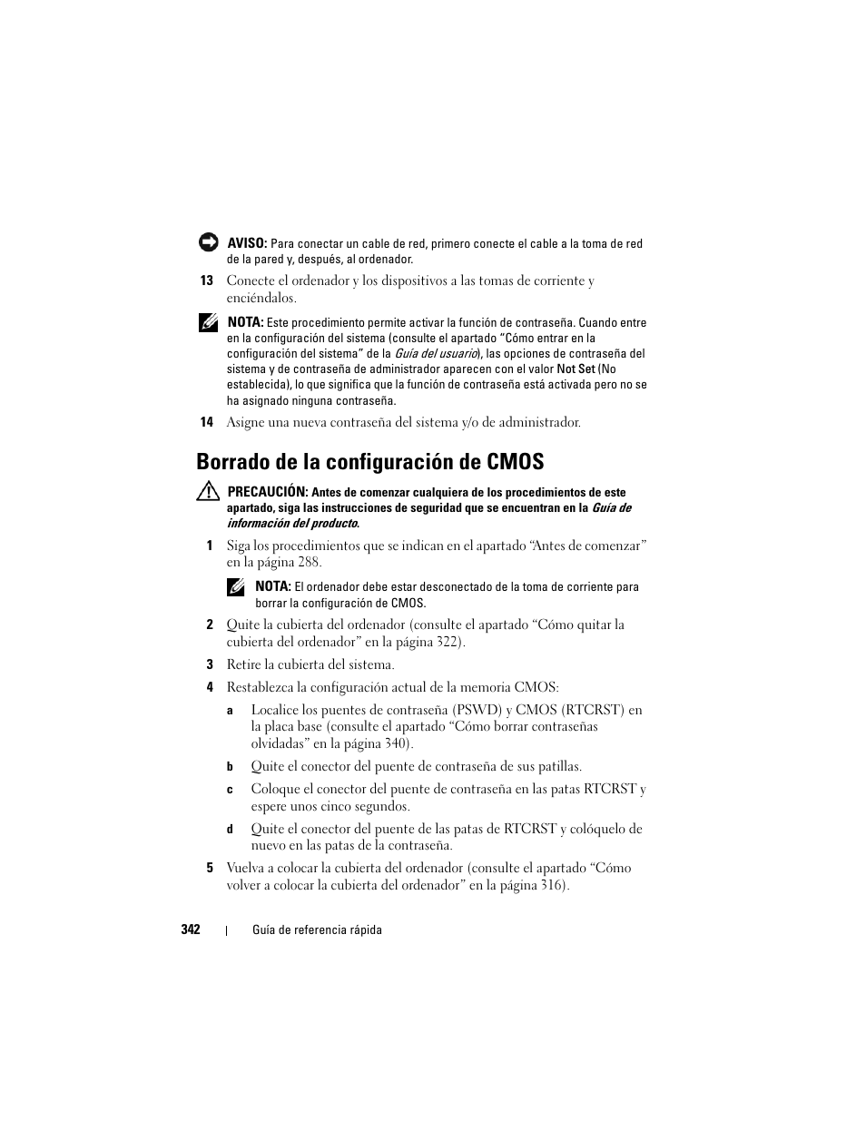 Borrado de la configuración de cmos | Dell OptiPlex 330 (Late 2007) User Manual | Page 342 / 412