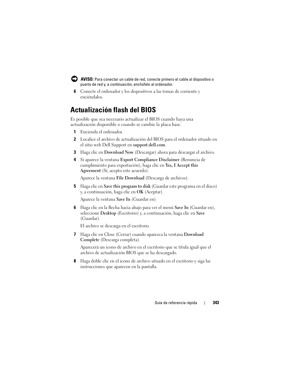 Actualización flash del bios | Dell OptiPlex 330 (Late 2007) User Manual | Page 343 / 412