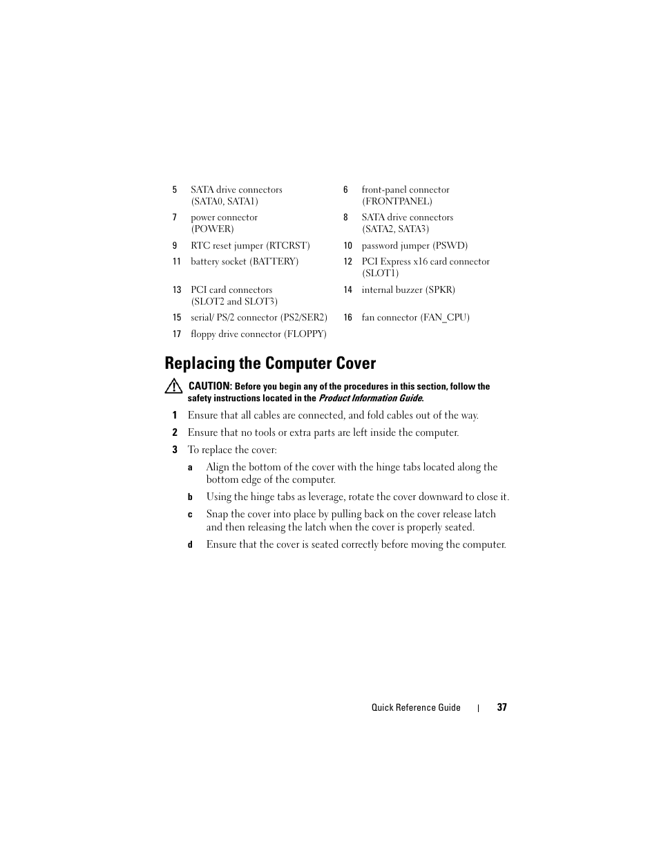 Replacing the computer cover | Dell OptiPlex 330 (Late 2007) User Manual | Page 37 / 412