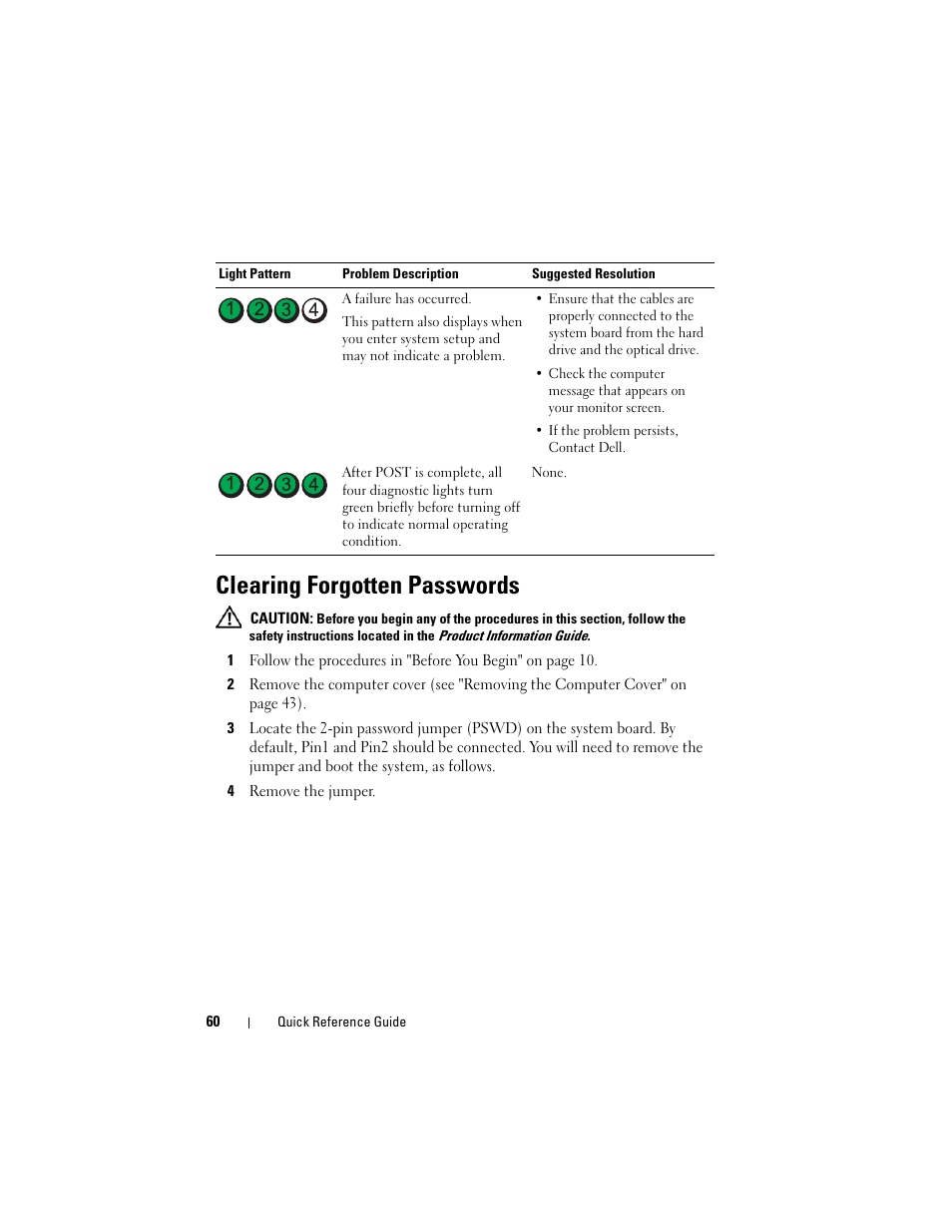 Clearing forgotten passwords | Dell OptiPlex 330 (Late 2007) User Manual | Page 60 / 412