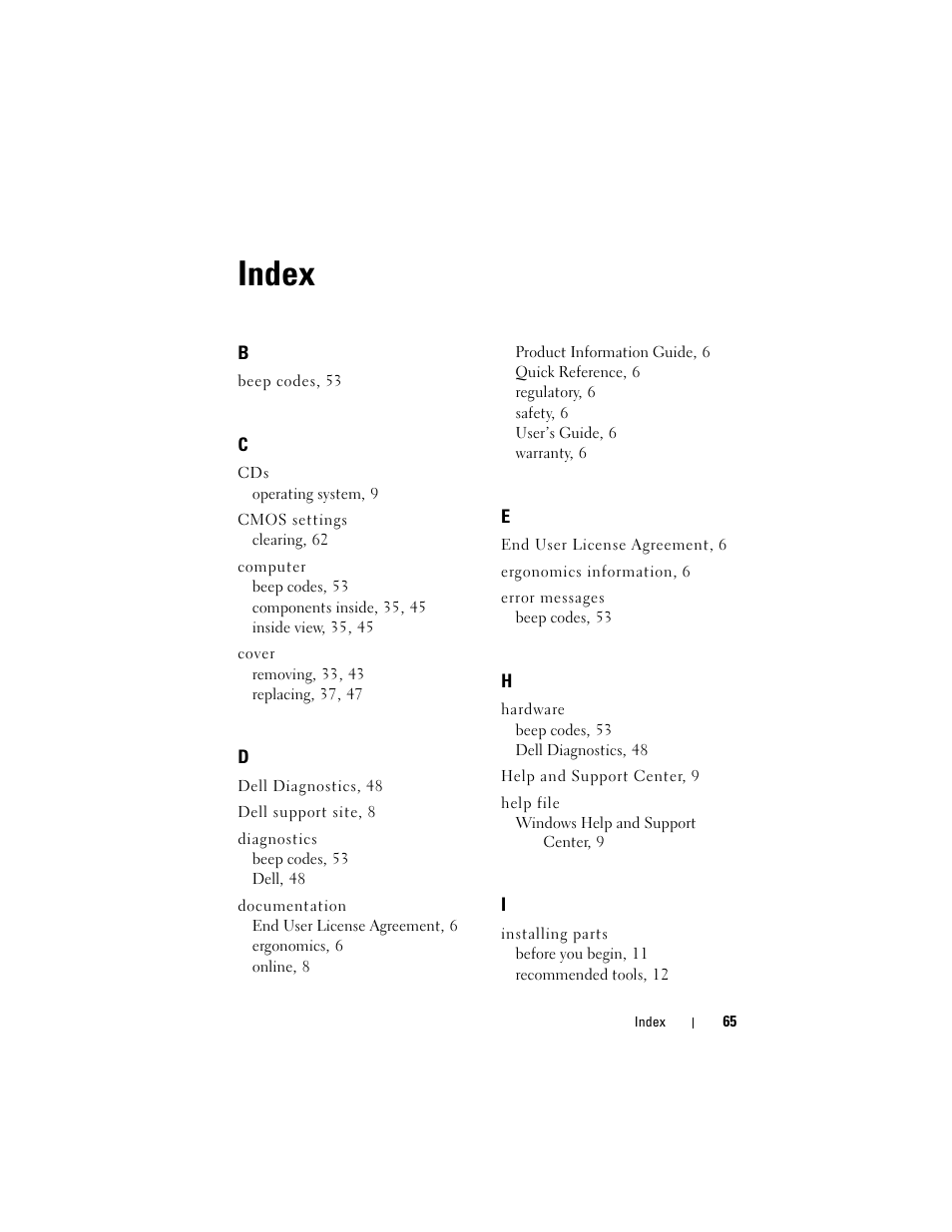 Index | Dell OptiPlex 330 (Late 2007) User Manual | Page 65 / 412