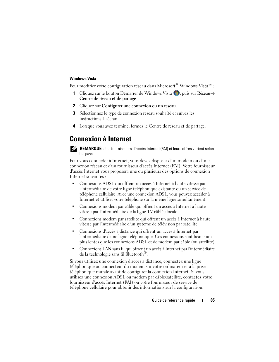 Connexion à internet | Dell OptiPlex 330 (Late 2007) User Manual | Page 85 / 412